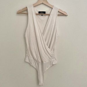 Lulus Wrap Surplice Drapey Plunge Sleeveless Bodysuit